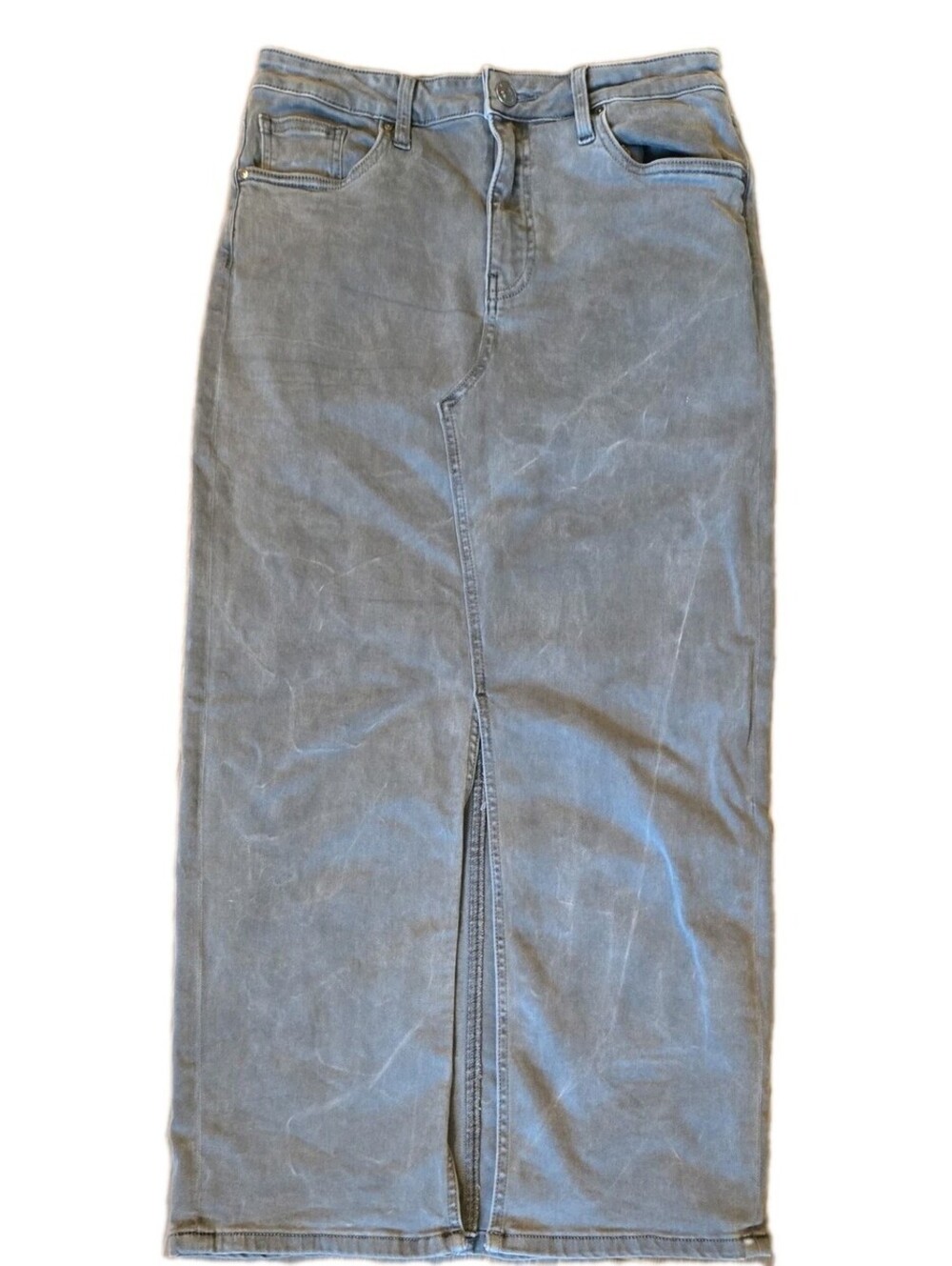 Kut from the kloth Sz 4 Long Maxi Skirt Gray Denim Kindra Boho Split Leg Womens